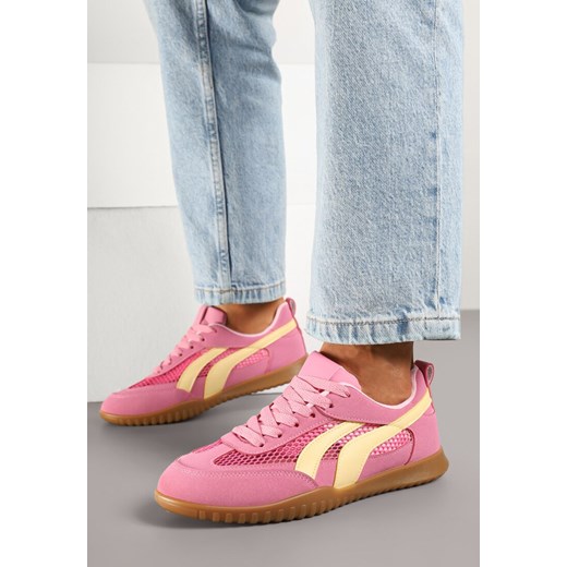 Fuksjowe Sneakersy w Stylu Tenisówek Ozdobione Paskami Amooshea ze sklepu born2be.pl w kategorii Buty sportowe damskie - zdjęcie 178571190