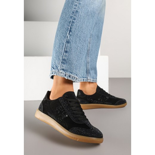 Czarne Sneakersy na Kauczukowej Podeszwie z Cyrkoniami Amondelle ze sklepu born2be.pl w kategorii Buty sportowe damskie - zdjęcie 178571202