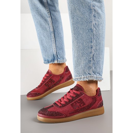 Bordowe Sneakersy na Kauczukowej Podeszwie z Cyrkoniami Amondelle ze sklepu born2be.pl w kategorii Buty sportowe damskie - zdjęcie 178571220