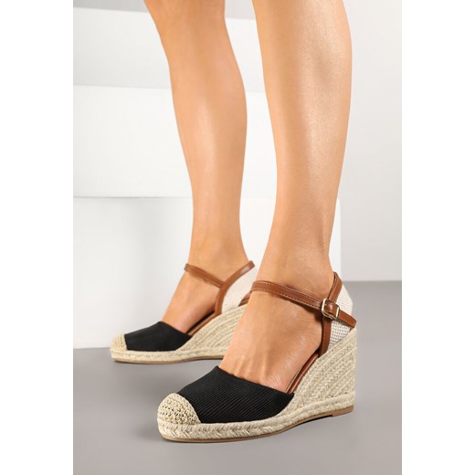Czarne Sandały Espadryle Vices na Plecionym Koturnie Amotta ze sklepu born2be.pl w kategorii Espadryle damskie - zdjęcie 178571784