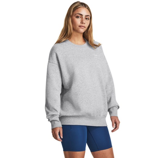 Damska bluza dresowa nierozpinana bez kaptura Under Armour UA Icon Fleece OS Crew - szara ze sklepu Sportstylestory.com w kategorii Bluzy damskie - zdjęcie 178577073