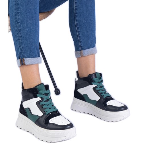 Czarno-białe sneakersy sportowe damskie na platformie czarne ze sklepu ButyModne.pl w kategorii Buty sportowe damskie - zdjęcie 178578082