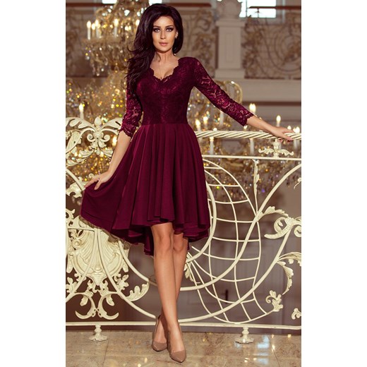 210-13 Nicolle sukienka z koronkowym dekoltem, Kolor bordowy, Rozmiar S, Numoco Numoco S wyprzedaż Intymna