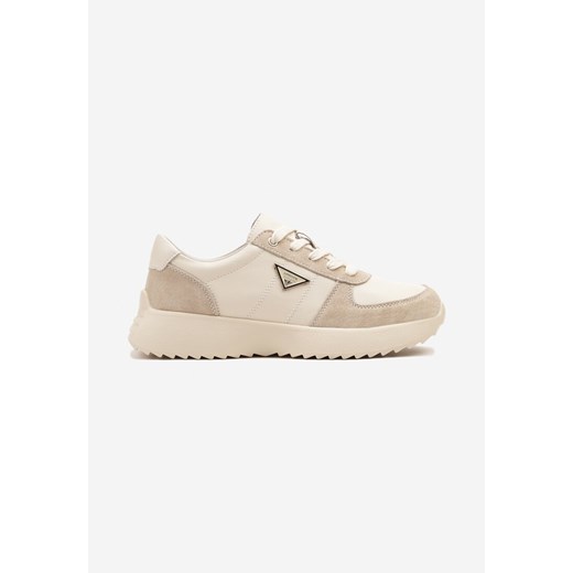 Beżowe Sneakersy Skórzane z Trójkątną Aplikacją Plinntia 40 promocyjna cena born2be.pl