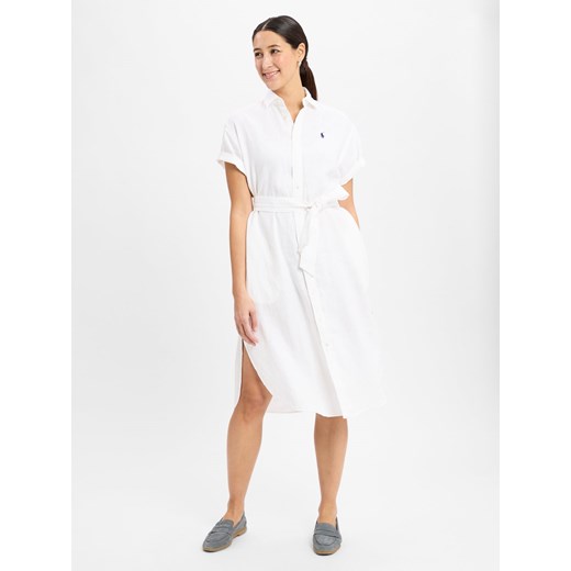 Polo Ralph Lauren Damska sukienka na co dzień Kobiety len biały jednolity ze sklepu vangraaf w kategorii Sukienki - zdjęcie 178582671