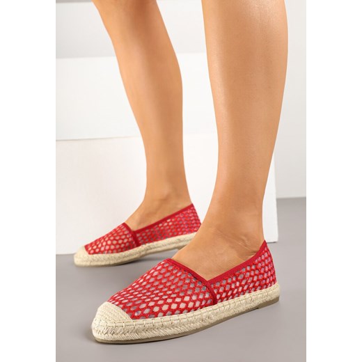 Czerwone Siateczkowe Espadryle Ozdobione Plecionką Telovianna ze sklepu born2be.pl w kategorii Espadryle damskie - zdjęcie 178582763