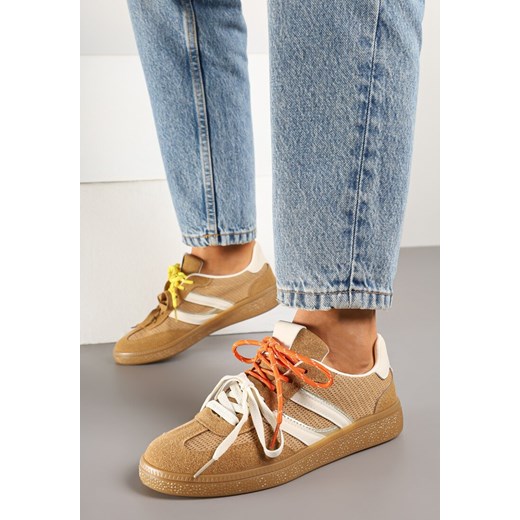 Brązowe Sneakersy z Podwójnym Wiązaniem i Geometrycznym Wzorem Telanielia ze sklepu born2be.pl w kategorii Buty sportowe damskie - zdjęcie 178582904