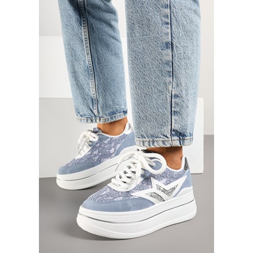 Niebieskie Sneakersy na Grubej Podeszwie z Gwiazdą i Brokatem Telesaris ze sklepu born2be.pl w kategorii Buty sportowe damskie - zdjęcie 178583000
