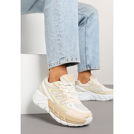 Beżowe Sneakersy w Streetwearowym Stylu na Grubej Podeszwie z Tłoczeniami Siltewi ze sklepu born2be.pl w kategorii Buty sportowe damskie - zdjęcie 178583033