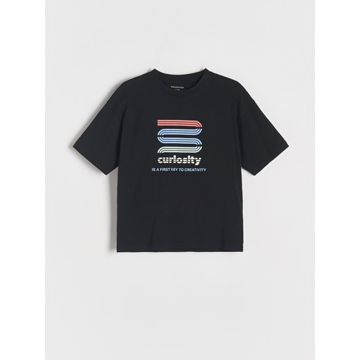 Reserved - Bawełniany t-shirt z nadrukiem - czarny Reserved 170 (13-14 lat) Reserved