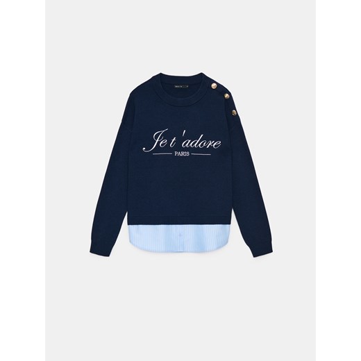 Mohito - Granatowy sweter ze wstawką koszulową - granatowy ze sklepu Mohito w kategorii Swetry damskie - zdjęcie 178587701