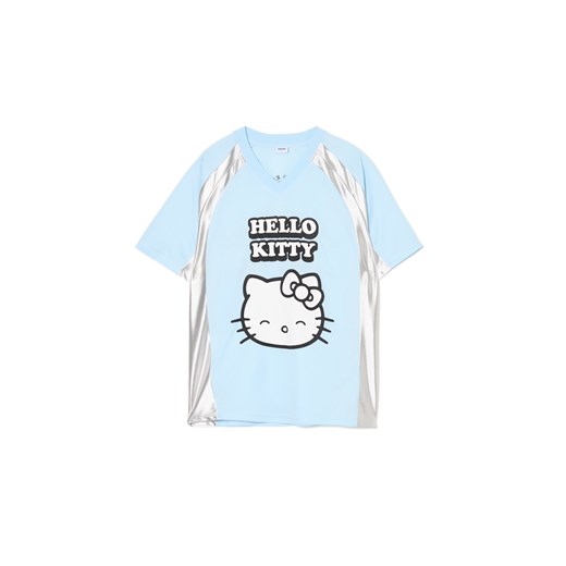 Cropp - Błękitna koszulka z nadrukiem Hello Kitty - błękitny ze sklepu Cropp w kategorii Bluzki damskie - zdjęcie 178587824