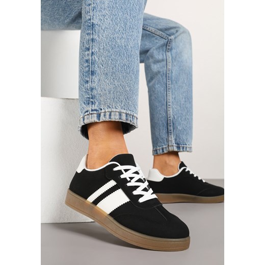 Czarne Sneakersy Tenisówki z Geometrycznymi Paskami Amolita ze sklepu born2be.pl w kategorii Buty sportowe damskie - zdjęcie 178589271