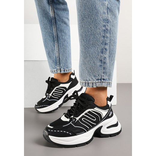 Czarne Sneakersy na Grubej Podeszwie z Geometrycznym Wzorem Desitira ze sklepu born2be.pl w kategorii Buty sportowe damskie - zdjęcie 178589313