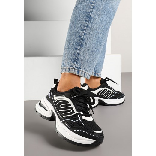 Czarne Sneakersy na Platformie Ozdobione Geometrycznym Motywem  Desaniel ze sklepu renee.pl w kategorii Buty sportowe damskie - zdjęcie 178590034