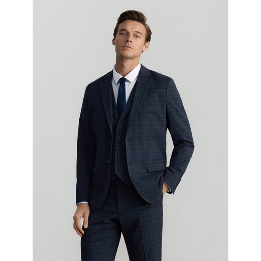 Reserved - Marynarka slim fit z wiskozą - granatowy ze sklepu Reserved w kategorii Marynarki męskie - zdjęcie 178590321