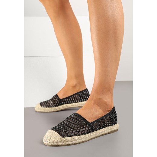 Czarne Siateczkowe Espadryle Ozdobione Plecionką Telovianna ze sklepu born2be.pl w kategorii Espadryle damskie - zdjęcie 178591064