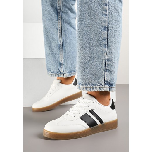Białe Sneakersy Tenisówki z Geometrycznymi Paskami Amolita ze sklepu born2be.pl w kategorii Buty sportowe damskie - zdjęcie 178591082