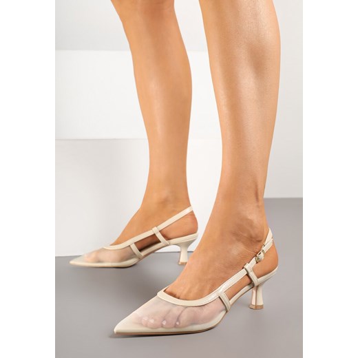 Beżowe Siateczkowe Sandały Slingback na Niskim Obcasie Syltewi Renee 40 okazyjna cena renee.pl