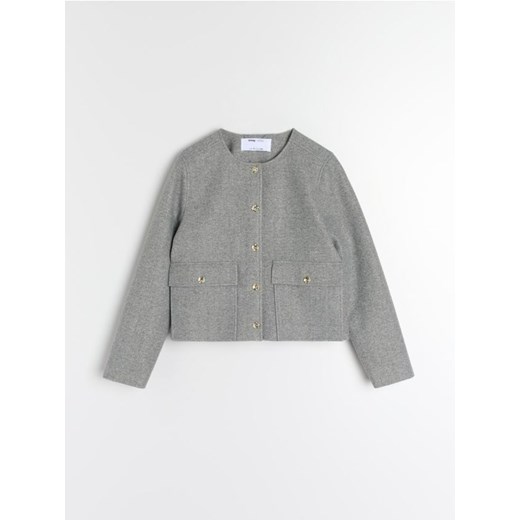 Sinsay - Krótka kurtka z dekoracyjnymi zatrzaskami - szary Sinsay L Sinsay