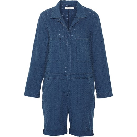 Embroidred cotton-chambray jumpsuit net-a-porter niebieski 