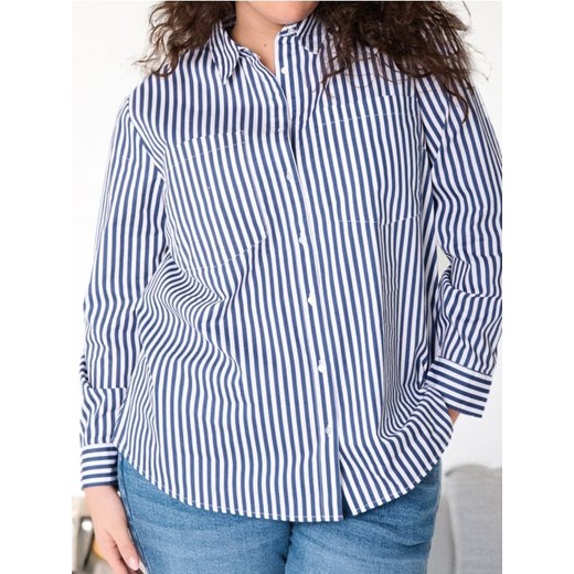 Sinsay - Bawełniana koszula w paski PLUS SIZE - granatowy ze sklepu Sinsay w kategorii Koszule damskie - zdjęcie 178598880