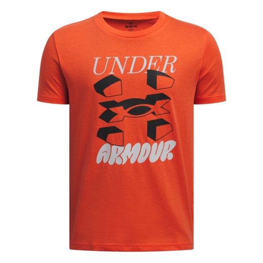 Chłopięcy t-shirt z nadrukiem Under Armour UA B Split Big Logo SS - pomarańczowy ze sklepu Sportstylestory.com w kategorii T-shirty chłopięce - zdjęcie 178599040