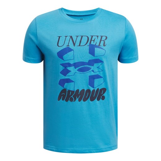 Chłopięcy t-shirt z nadrukiem Under Armour UA B Split Big Logo SS - niebieski ze sklepu Sportstylestory.com w kategorii T-shirty chłopięce - zdjęcie 178599043