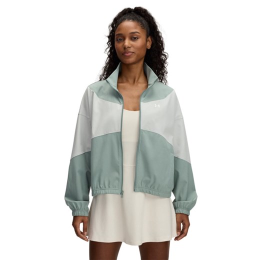 Damska kurtka treningowa Under Armour UA Rival Woven Jacket - zielona ze sklepu Sportstylestory.com w kategorii Kurtki damskie - zdjęcie 178599074
