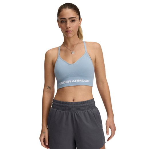 Damski biustonosz treningowy Under Armour Vanish Seamless Low Bra - niebieski ze sklepu Sportstylestory.com w kategorii Biustonosze - zdjęcie 178599111