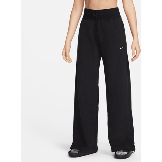 Damskie spodnie z wysokim stanem i szerokimi nogawkami z wygodnej dzianiny Nike Sportswear Phoenix Plush - Czerń ze sklepu Nike poland w kategorii Spodnie damskie - zdjęcie 178602283