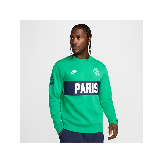 Męska piłkarska bluza dresowa z półokrągłym dekoltem Nike Paris Saint-Germain Club Sport Essentials - Zieleń ze sklepu Nike poland w kategorii Bluzy męskie - zdjęcie 178603482