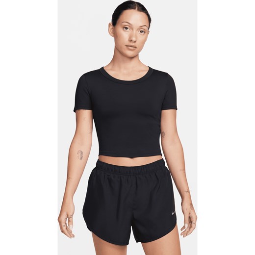Damska koszulka o skróconym kroju z krótkim rękawem Dri-FIT Nike One Fitted - Czerń ze sklepu Nike poland w kategorii Bluzki damskie - zdjęcie 178604044