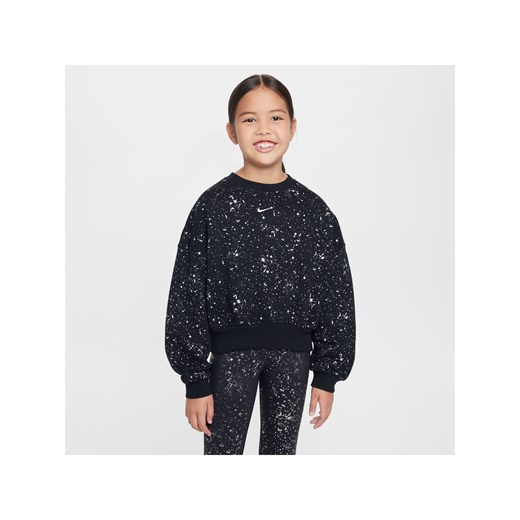Bluza dresowa z półokrągłym dekoltem dla dużych dzieci (dziewcząt) Nike Sportswear Club Fleece - Czerń ze sklepu Nike poland w kategorii Bluzy dziewczęce - zdjęcie 178604440