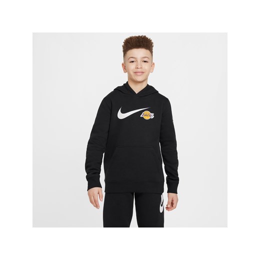 Bluza z kapturem dla dużych dzieci (chłopców) Nike NBA Los Angeles Lakers Club Fleece Essential - Czerń ze sklepu Nike poland w kategorii Bluzy chłopięce - zdjęcie 178605843