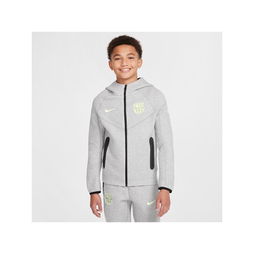 Piłkarska bluza z kapturem i zamkiem na całej długości dla dużych dzieci (chłopców) FC Barcelona Tech Fleece - Szary ze sklepu Nike poland w kategorii Bluzy chłopięce - zdjęcie 178606010