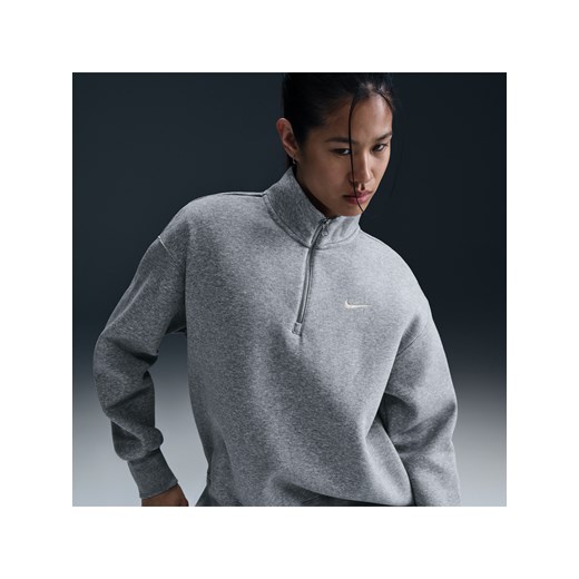 Damska długa bluza dresowa o kroju oversize z zamkiem 1/4 Nike Sportswear Phoenix Fleece - Szary ze sklepu Nike poland w kategorii Bluzy damskie - zdjęcie 178607743