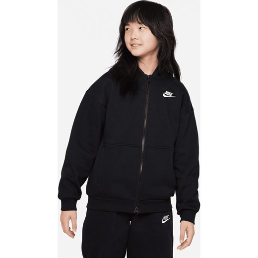 Bluza oversize z kapturem i zamkiem na całej długości dla dużych dzieci Nike Sportswear Club Fleece - Czerń ze sklepu Nike poland w kategorii Bluzy dziewczęce - zdjęcie 178607794
