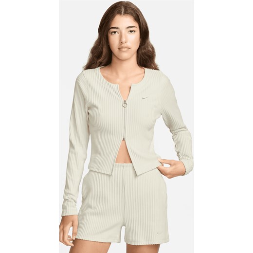 Damski dopasowany kardigan z zamkiem na całej długości Nike Sportswear Chill Rib - Brązowy ze sklepu Nike poland w kategorii Swetry damskie - zdjęcie 178608364