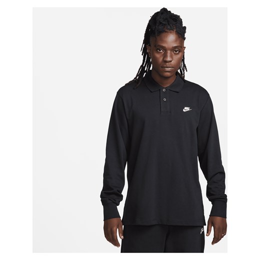 Męska dzianinowa koszulka polo z długim rękawem Nike Club - Czerń ze sklepu Nike poland w kategorii T-shirty męskie - zdjęcie 178609212