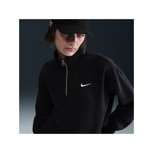 Damska długa bluza dresowa o kroju oversize z zamkiem 1/4 Nike Sportswear Phoenix Fleece - Czerń ze sklepu Nike poland w kategorii Bluzy damskie - zdjęcie 178609313