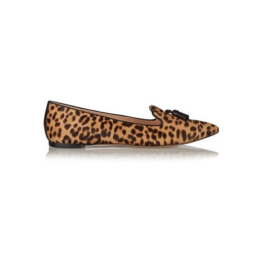 Leopard-print calf hair point-toe flats net-a-porter brazowy 