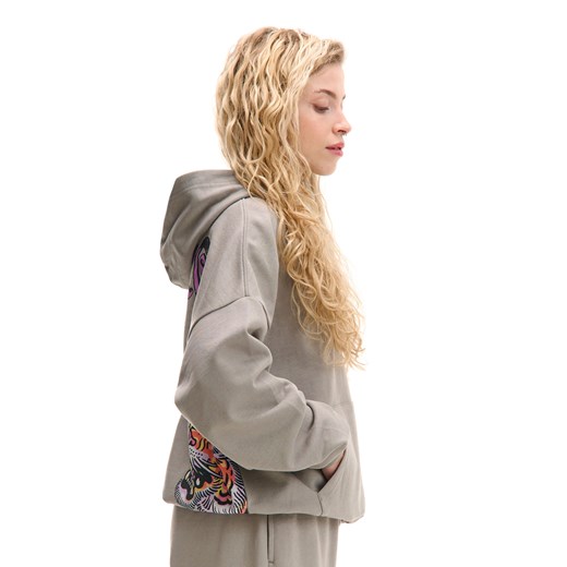Cropp - Bluza z kapturem i motywem tygrysów UNISEX - jasny szary ze sklepu Cropp w kategorii Bluzy damskie - zdjęcie 178612591
