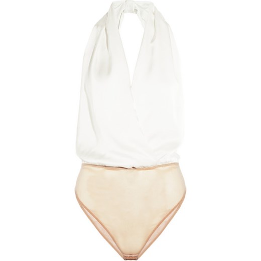 Silk-charmeuse and stretch-tulle bodysuit net-a-porter bezowy 