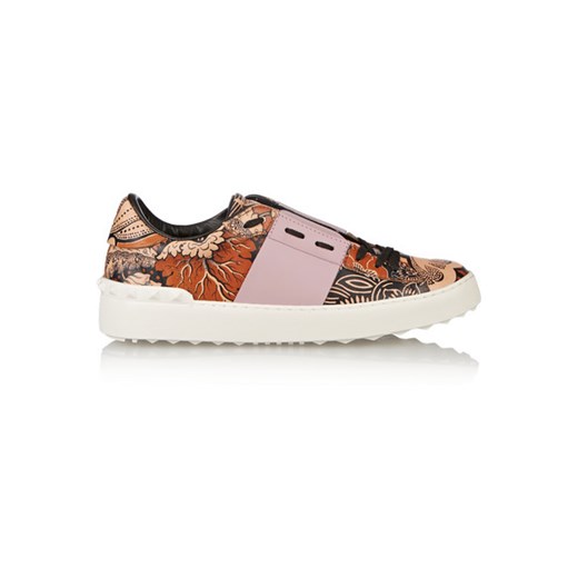 Covered printed leather sneakers net-a-porter bezowy Sneakersy