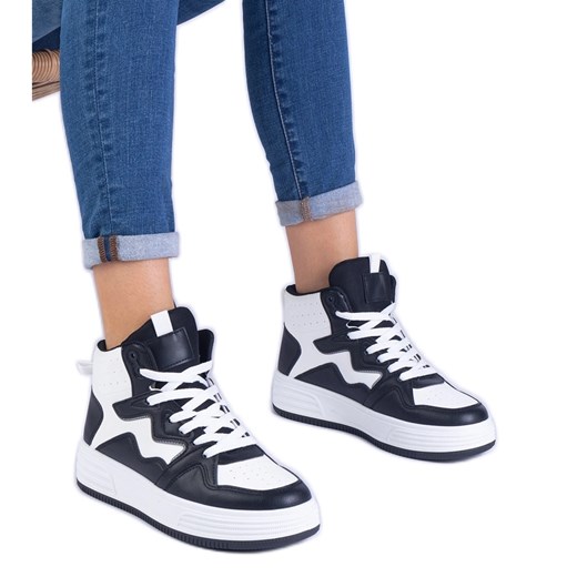 Biało-czarne sneakersy sportowe damskie ze sklepu ButyModne.pl w kategorii Buty sportowe damskie - zdjęcie 178616701