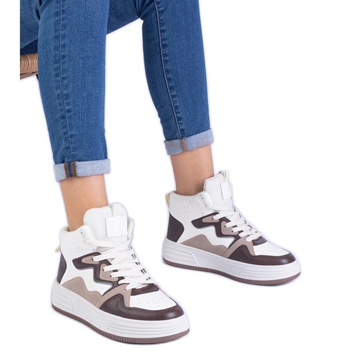Brązowe sneakersy sportowe damskie ze sklepu ButyModne.pl w kategorii Buty sportowe damskie - zdjęcie 178616702
