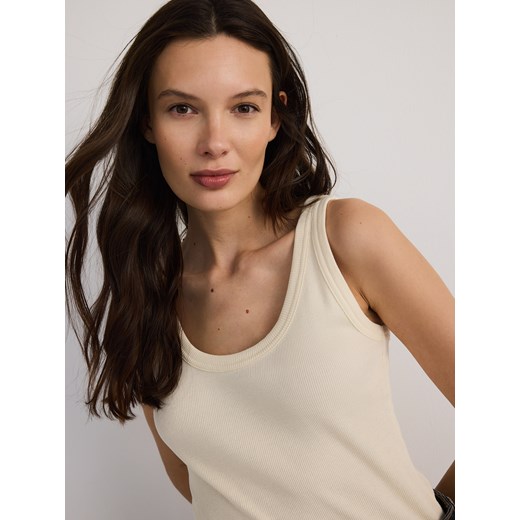 Reserved - Bawełniany top na ramiączkach - kremowy Reserved XL Reserved
