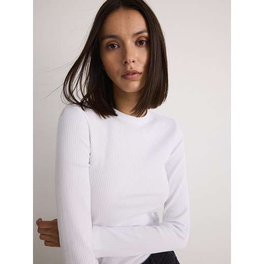Reserved - Longsleeve z prążkowanej dzianiny - biały Reserved S Reserved