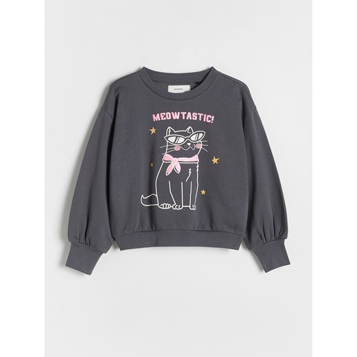 Reserved - Bawełniana bluza z nadrukiem - ciemnoszary ze sklepu Reserved w kategorii Bluzy dziewczęce - zdjęcie 178617562